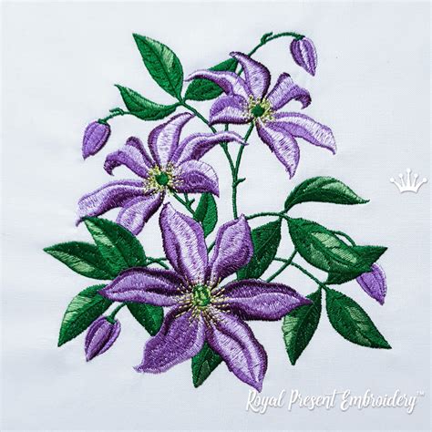 Clematis Machine Embroidery Design 4 Sizes Royal Present Embroidery