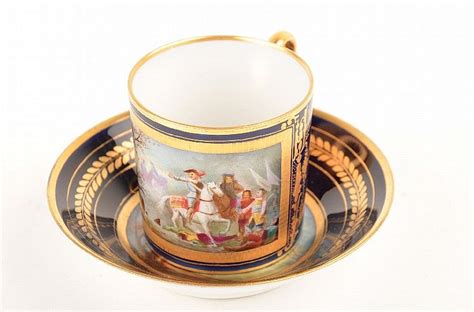 Porcelain Portrait Cup And Saucer Set On A Cobalt Blue Ground By Sevres