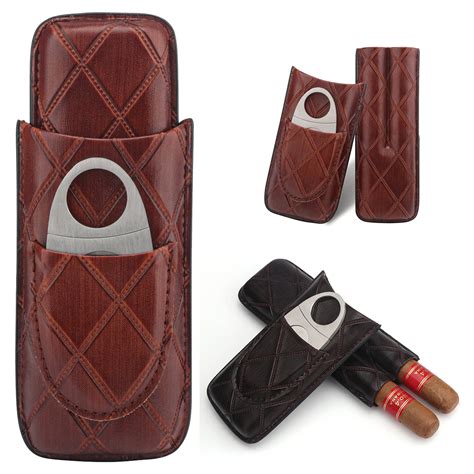 Xifei 2 Slots Leather Cigar Case Set Portable Humidor Box W Stainless