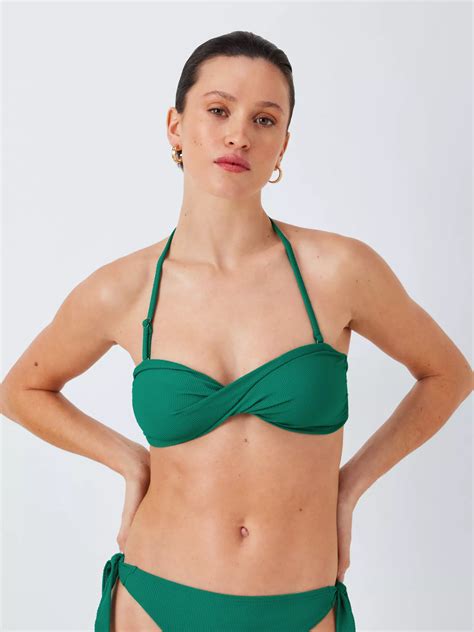 John Lewis Palma Popcorn Textured Twist Bandeau Bikini Top Green At