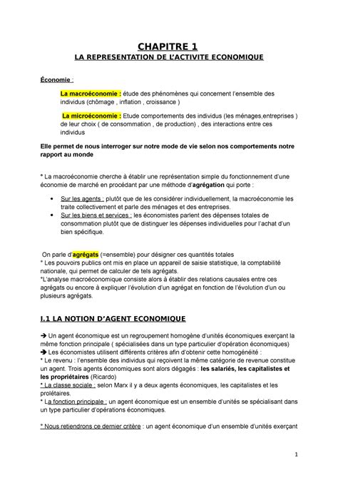 Macroéconomie Activité économique Chapitre 1 La Representation De L