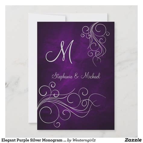 Elegant Purple Silver Monogram Wedding Invitation Zazzle