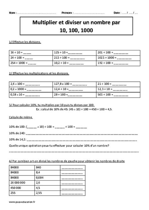 Multiplier Diviser Un Nombre Par Cm Exercices