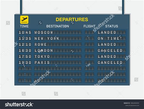 Airport Electronic Board Schedule Departures Showing Stock Vector (Royalty Free) 1806404494 ...