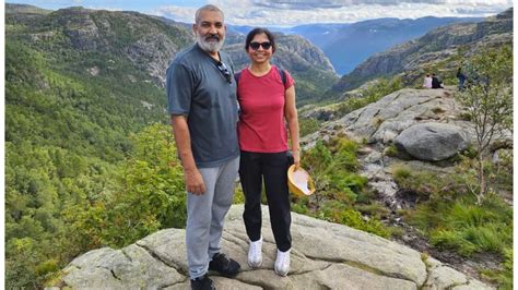 Rajamouli Visits Pulpit Rock In Norway With Wife Rama Glamsham