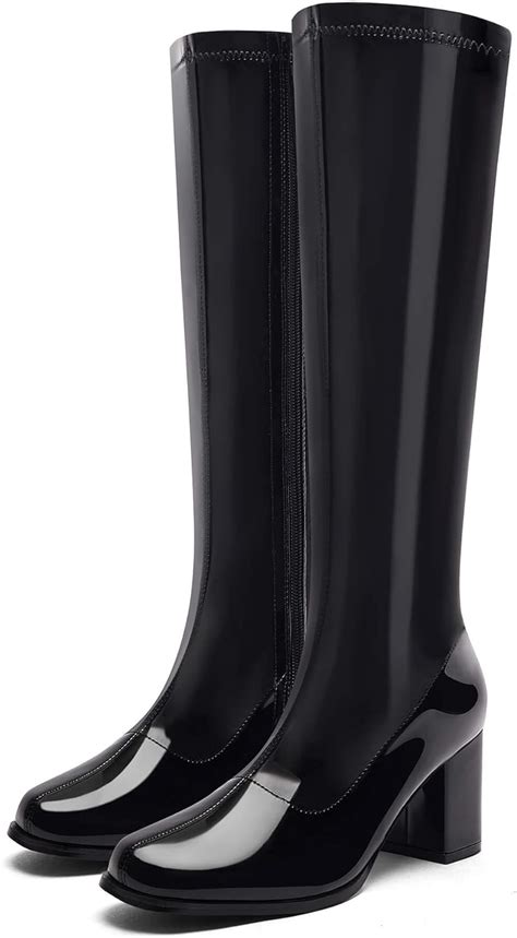 Amazon Coutgo Womens Gogo Knee High Boots Square Toe Chunky Block