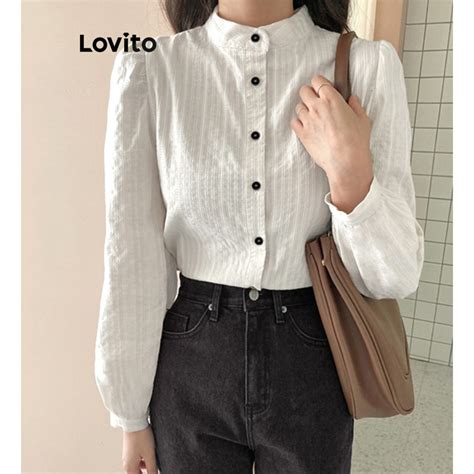 Lovito Women Casual Striped Button Front Blouse Lna Apricot Ombre