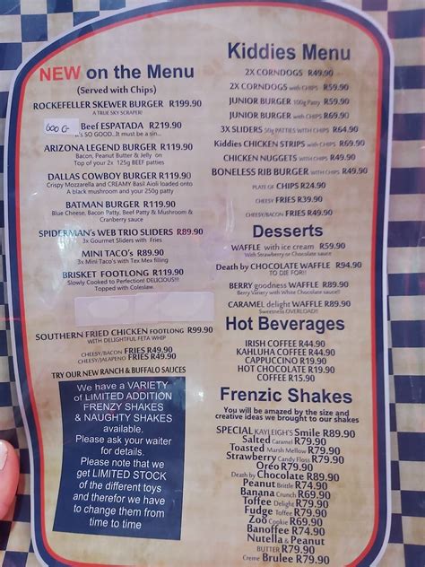 Menu At Mustang Sallys Pub And Diner Montana Pretoria