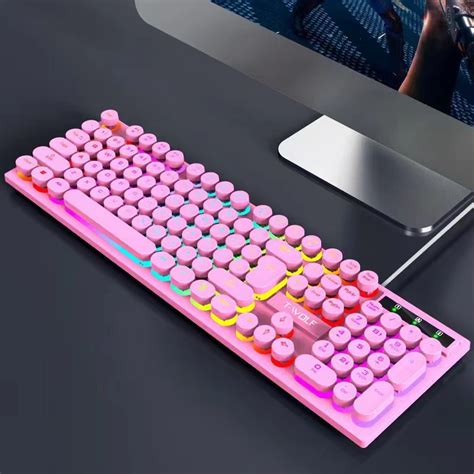 Gaming Keyboard Usb Wired Semi Mechanical Keyboard Retro Punk Round