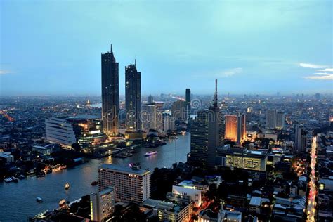 Bangkok and Chao Phraya River during the Night. Editorial Stock Photo - Image of aerial, famous ...