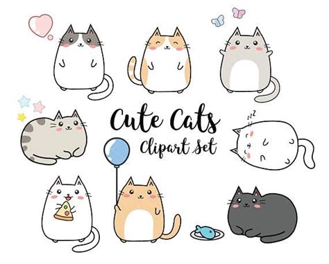 Vector Clipart Kawaii Cats Cute Cats Clipart Set High Etsy Uk