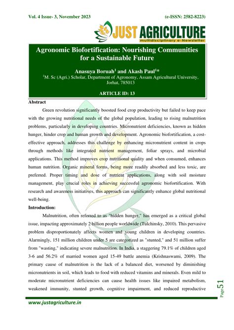 Pdf Agronomic Biofortification Nourishing Communities For A