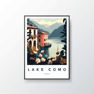 Lake Como Illustration Print Lake Como Poster Italian Wall Art