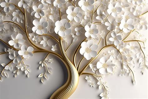 wallpaper floral tree background  white flower leaves  golden