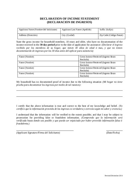 Declaration Of Income Statement Tdhca Doc Template Pdffiller