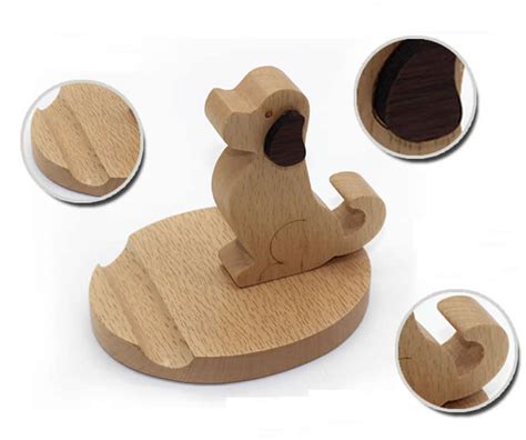 Wooden Dog Shaped Mobile Phone Ipad Holder Stand Feelt