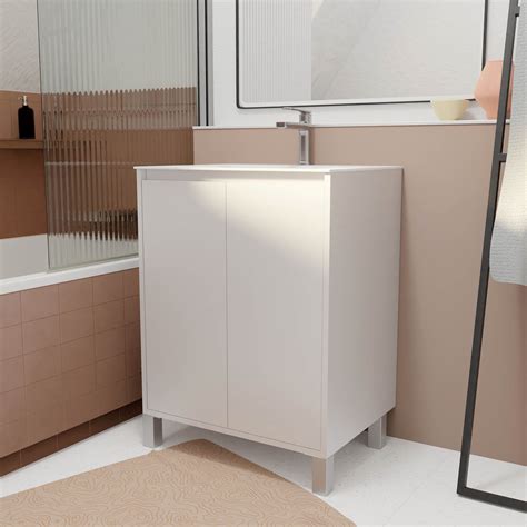 Pack Meuble Salle de Bains 60 cm Laqué Blanc 2 portes avec Vasque