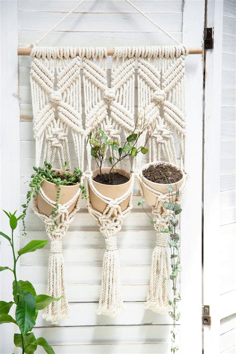 Macrame Pared Colgante Crochet Planta Percha Interior Al Aire Etsy