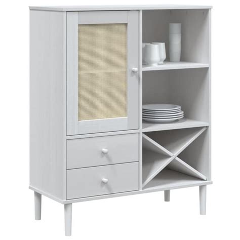 Zerodis Buffet SENJA Aspect Rotin Blanc 90x40x112cm Bois Massif De Pin