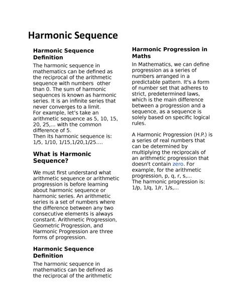 Harmonic Sequence - Harmonic Sequence Harmonic Sequence Definition The ...