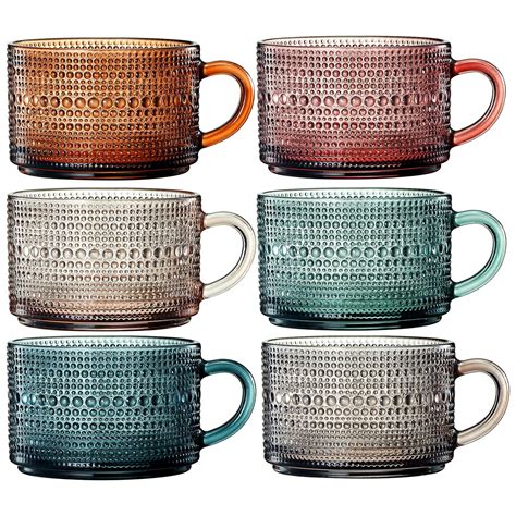 Vintage Colored Glass Coffee Mugs Set With Handles Spoons And Lid Set