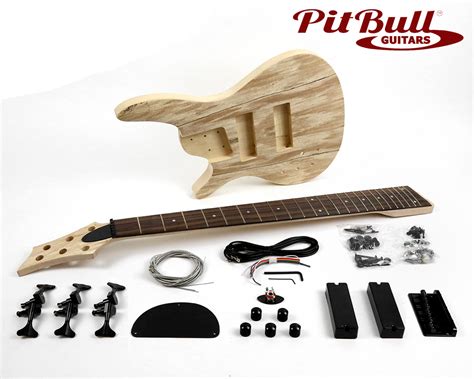 Pit Bull Guitars Ib 6sl Left Handed Electric 6 String Bass Guitar Kit Spalted Maple Pit Bull