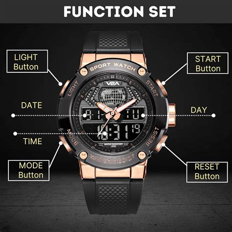 V2a Analog Digital Rose Gold Alloy Metal Case 5atm Waterproof Sports Watch For Men With