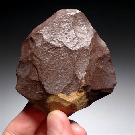 Dark Burgundy Wind Polished Lower Paleolithic Hand Axe From Stone Age