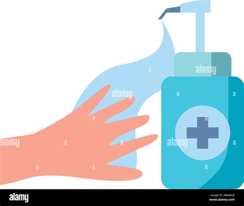 Hand With Antibacterial Gel Bottle Icon Over White Background Flat