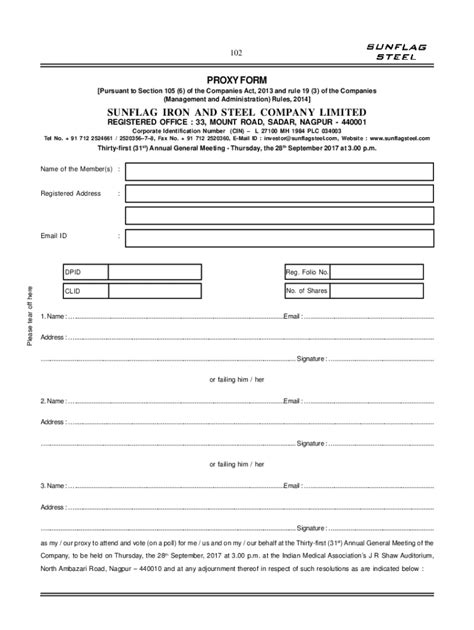 Fillable Online Proxy Form With Attendance Slip Agm Pdf Fax