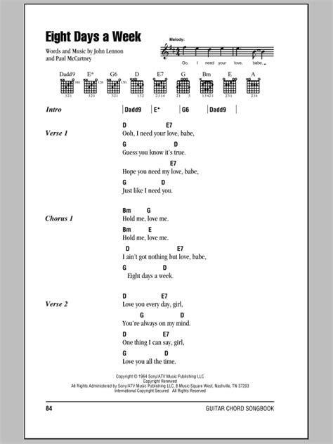 Eight Days A Week by The Beatles - Guitar Chords/Lyrics - Guitar Instructor