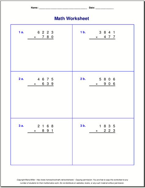 Digit Multiplication Worksheets