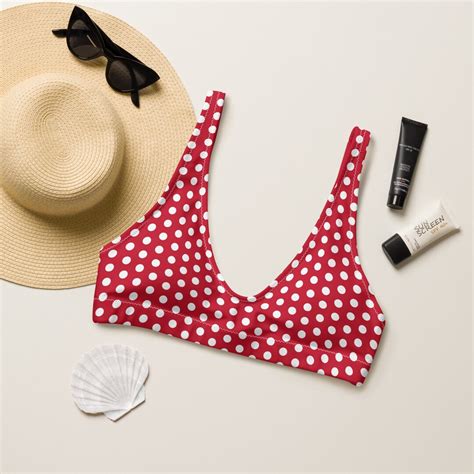 RED POLKA DOT Bikini Top Padded Bikini Top Red Recycled Bikini Bra With