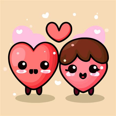 Cute Chibi Heart Couple In Love Valentine Kawaii Illustration For