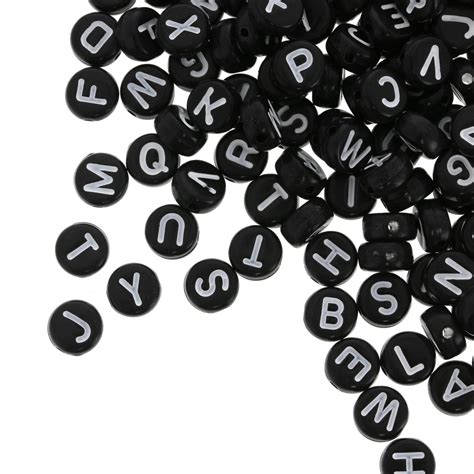 Assortiment De 200 Perles Plates Lettres Alphabet 7 Mm Noir Blanc