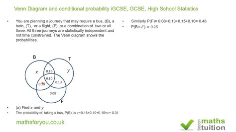 Venn Diagram And Conditional Probability Igcse Gcse High School