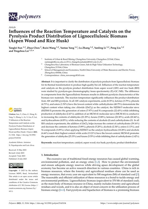 PDF Influences Of The Reaction Temperature And Catalysts On The