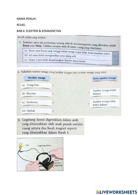 Elektrik Activity For F3 Live Worksheets