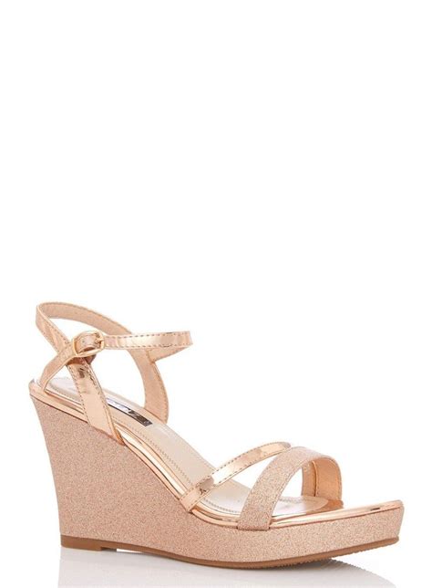 Womens Quiz Rose Gold Glitter Wedge Sandals Rose Gold Wedges Shoes