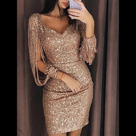 Try Everything Women Gold Dress Sequin Party Dresses Women Evening 2019 Winter Fashion Bodycon