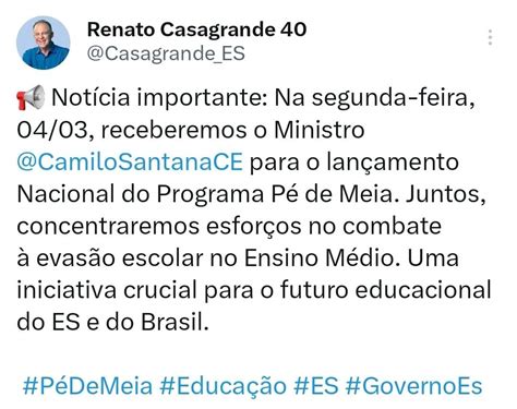 Ministro da Educação virá ao ES na segunda para lançar programa Pé de Meia