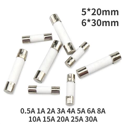 10pcs One Sell 5 20mm 6 30mm Fast Blow Tube Fuses 5x20 6x30 Mm 250V 0 5