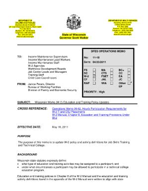 Fillable Online Dhs Wisconsin OM 11 18 Wisconsin Works W 2 Education