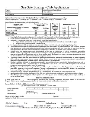 Fillable Online Boat Club Application Sea Gate Boating Fax Email