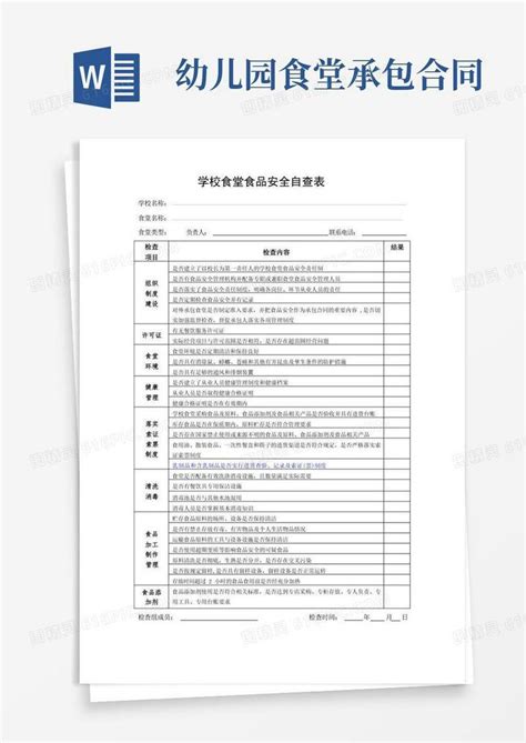 大气版幼儿园食堂食品安全自查表word模板免费下载编号vj2ar622d图精灵