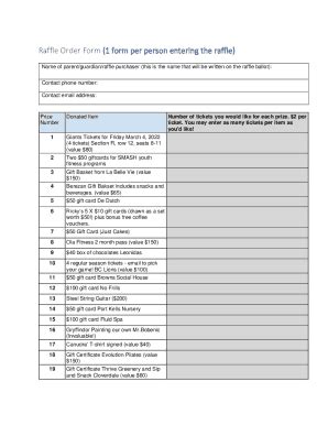 Fillable Online Raffle Order Form Form Per Person Entering The