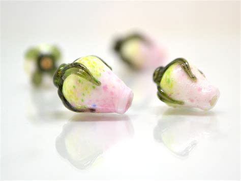 Pink White Twist Rosebud Beads Spring Flower Glass Beads Etsy