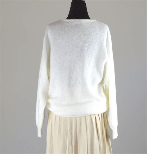 Vintage White Wool Knit Sweater Size Medium Etsy