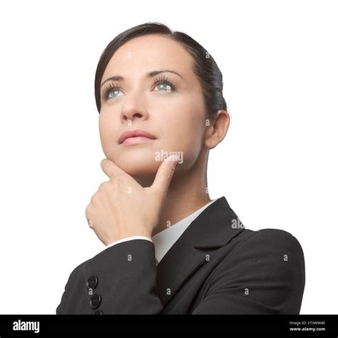 Attractive Pensive Business Woman Witth Hand On Chin Looking Away Stock