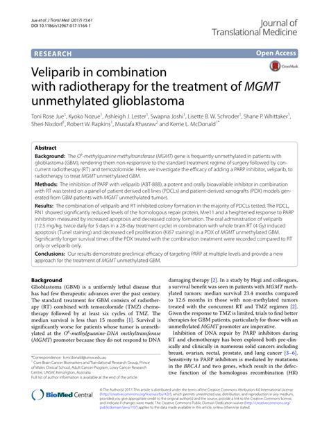 Pdf Veliparib In Combination With Radiotherapy For The Treatment Of